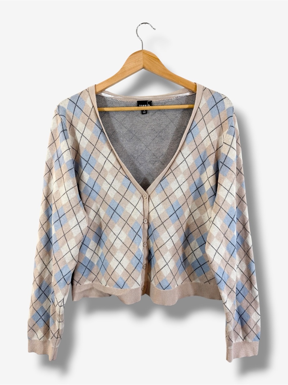 Torrid Argyle Cropped Cardigan Tan Blue Size 3X 22/24 Long Sleeve Button Sweater
